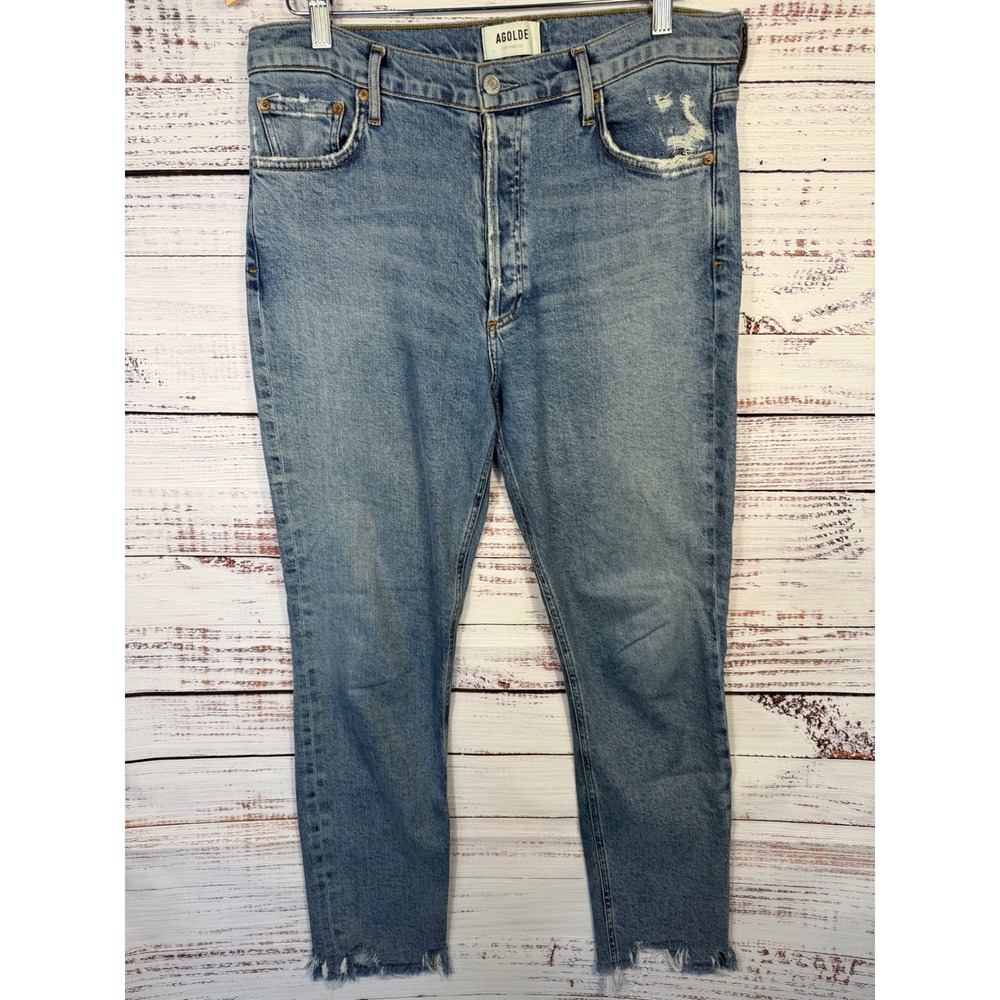 AGOLDE Nico Jeans Women 30 Blue High Rise Slim Distressed Raw Hem A093D-3002